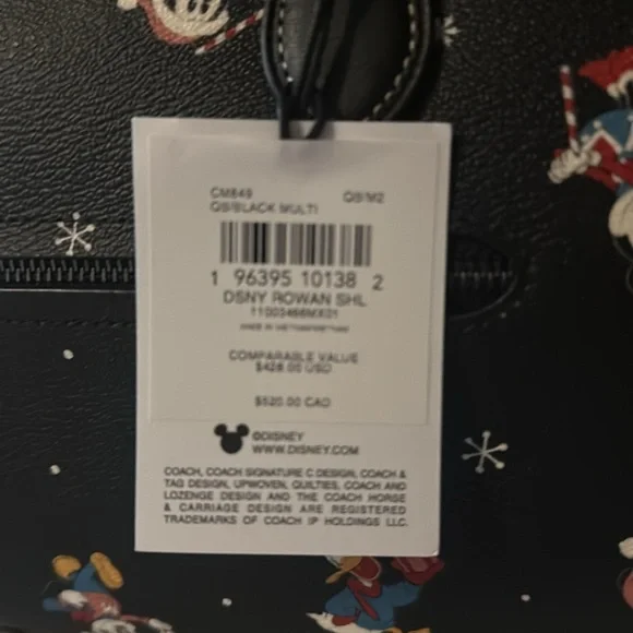 Coach Black Rowan Satchel disney holiday print